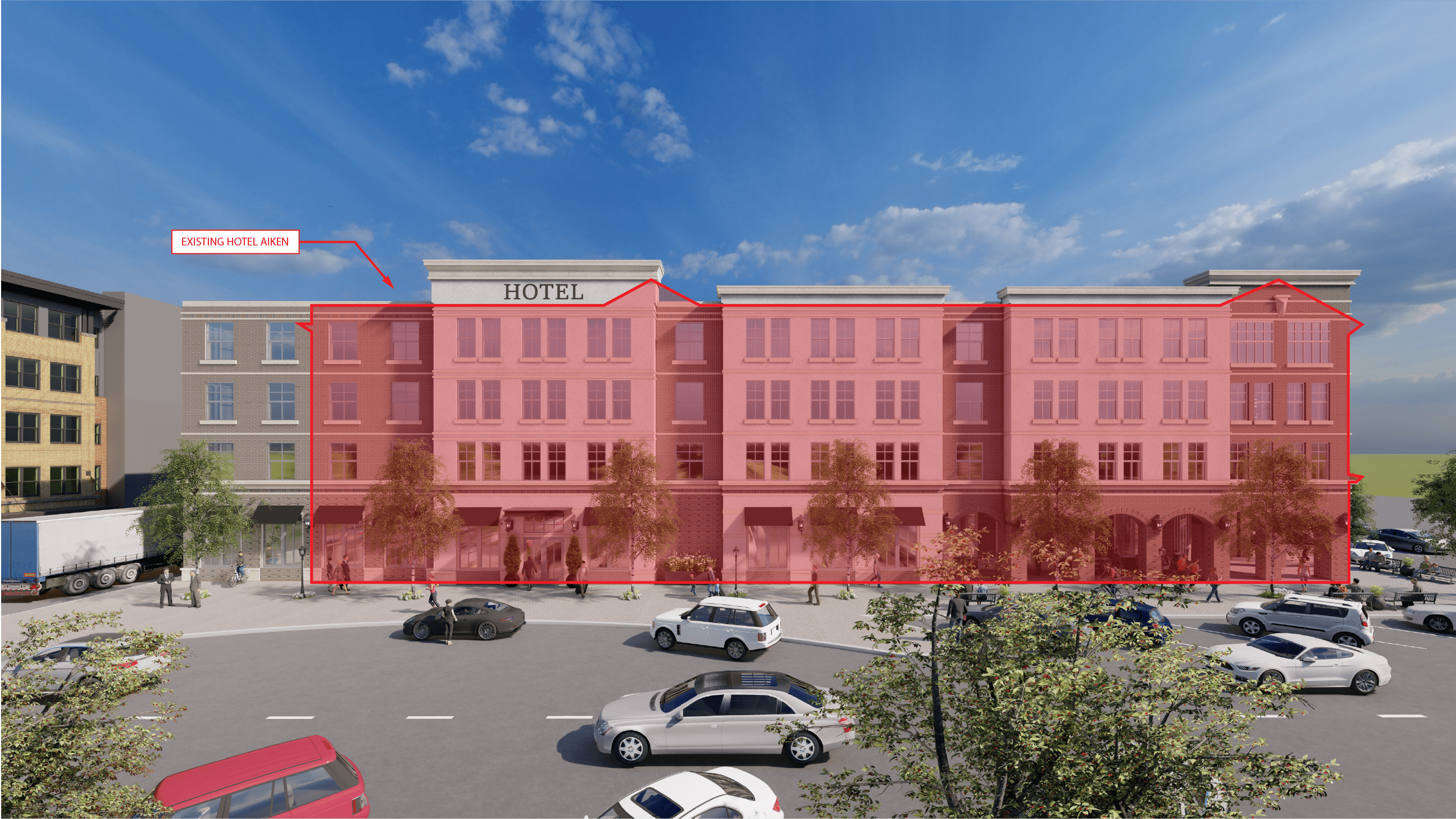 Hotel Aiken height compared to newly planned design.